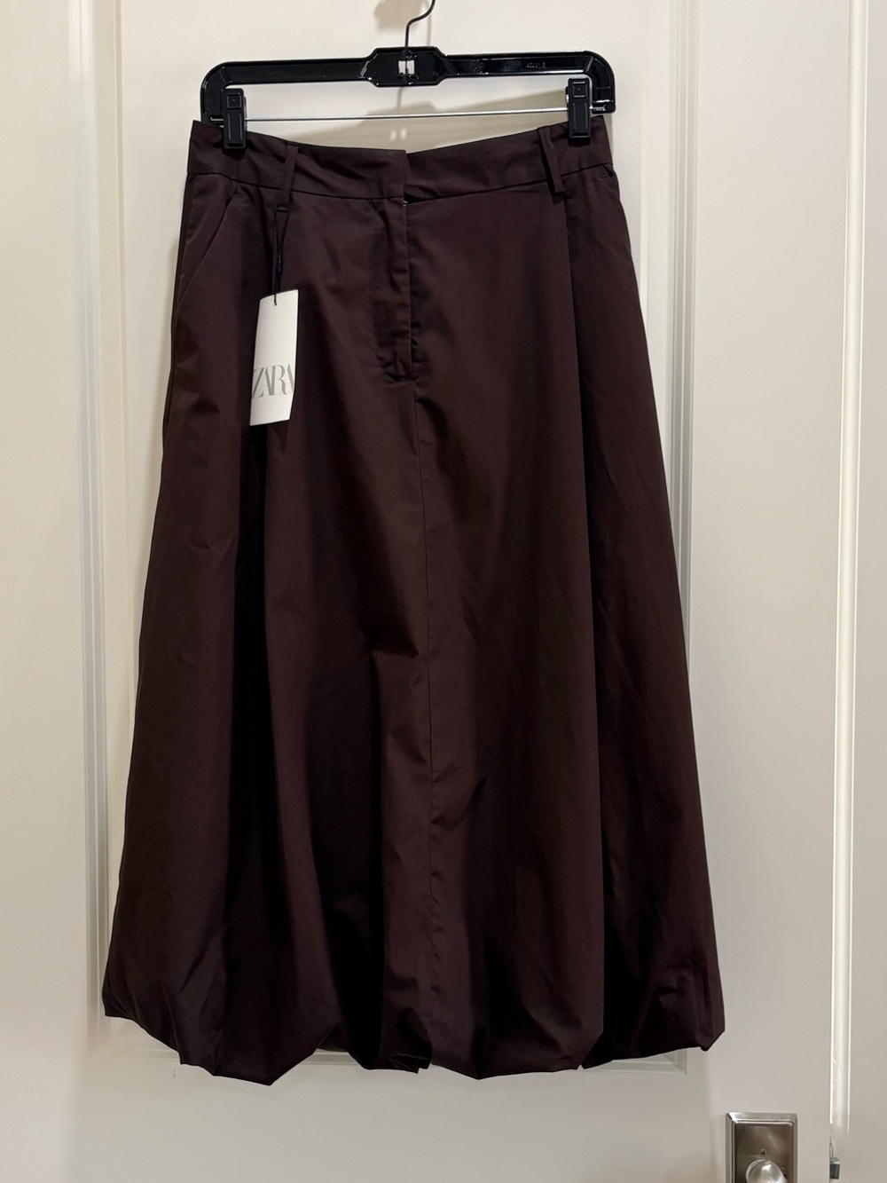 Zara Mid Rise Midi Brown Poplin balloon skirt XS NWT - Picture 5 of 9